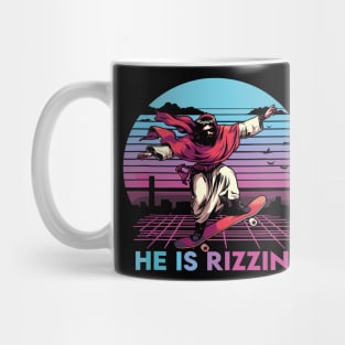 He Is Rizzin Funny  Easter Day Jesus Riding Skateboard Mug